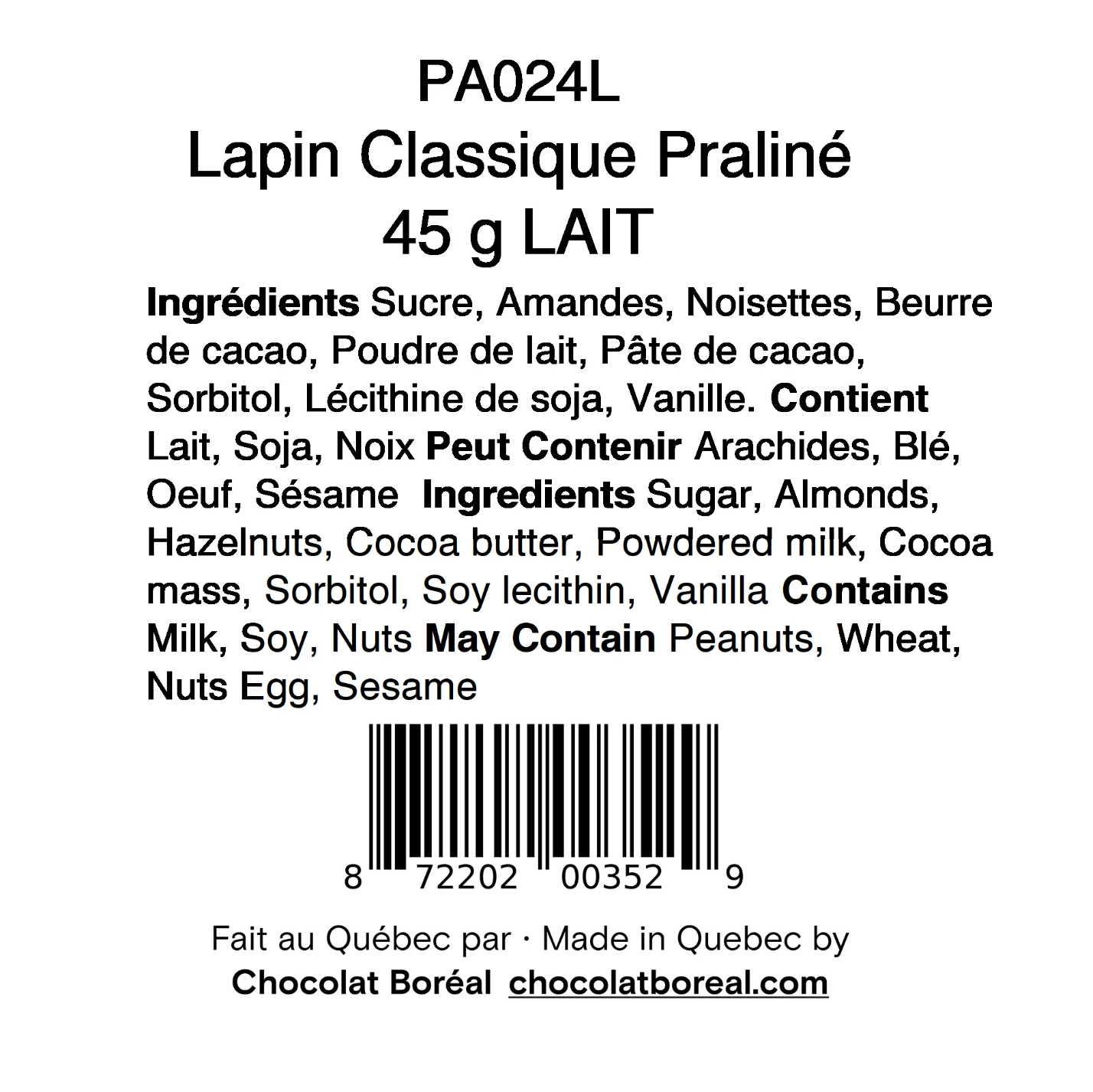 Easter chocolate bunny Praliné