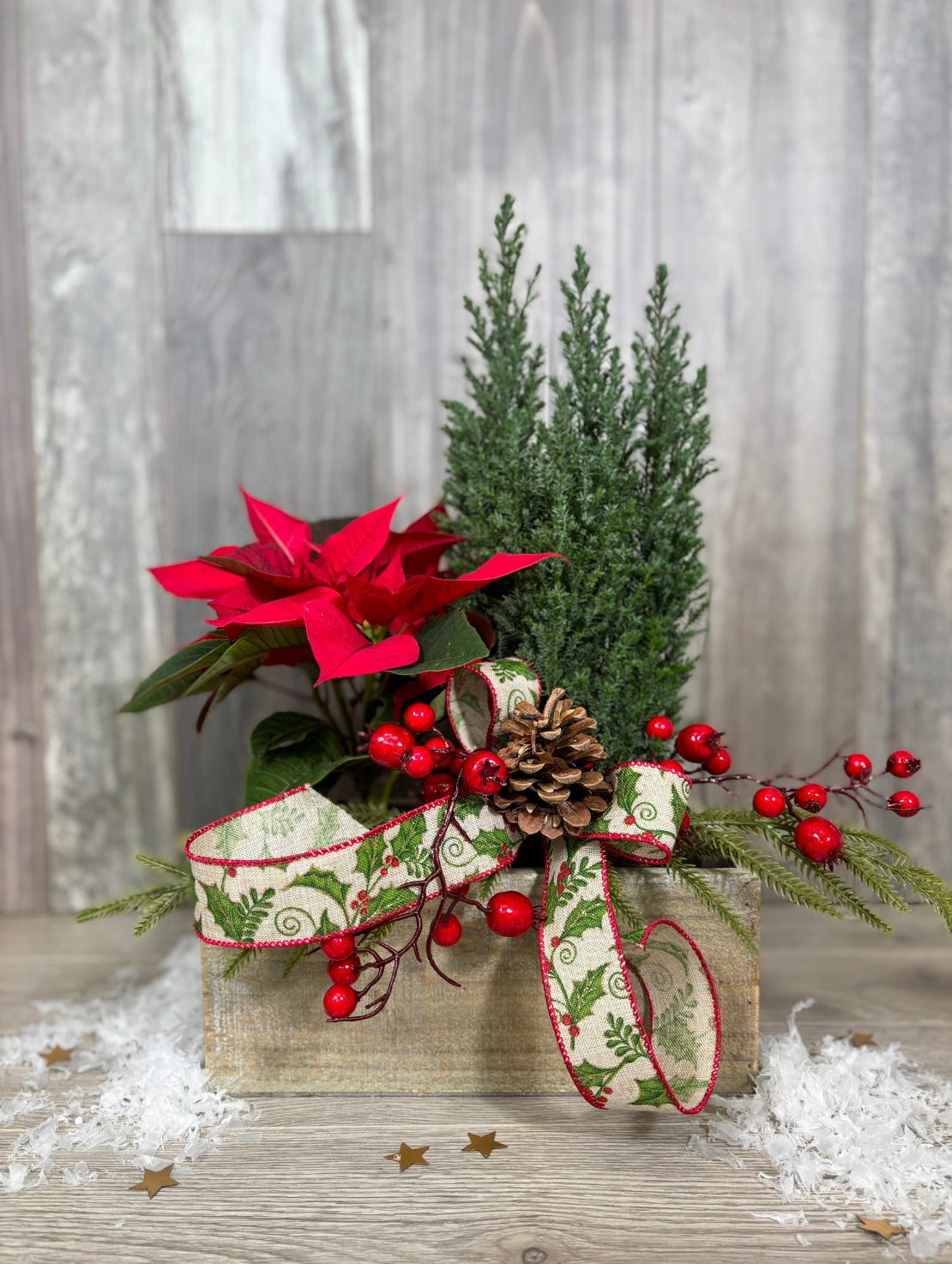 NOE264 Poinsettia et bois